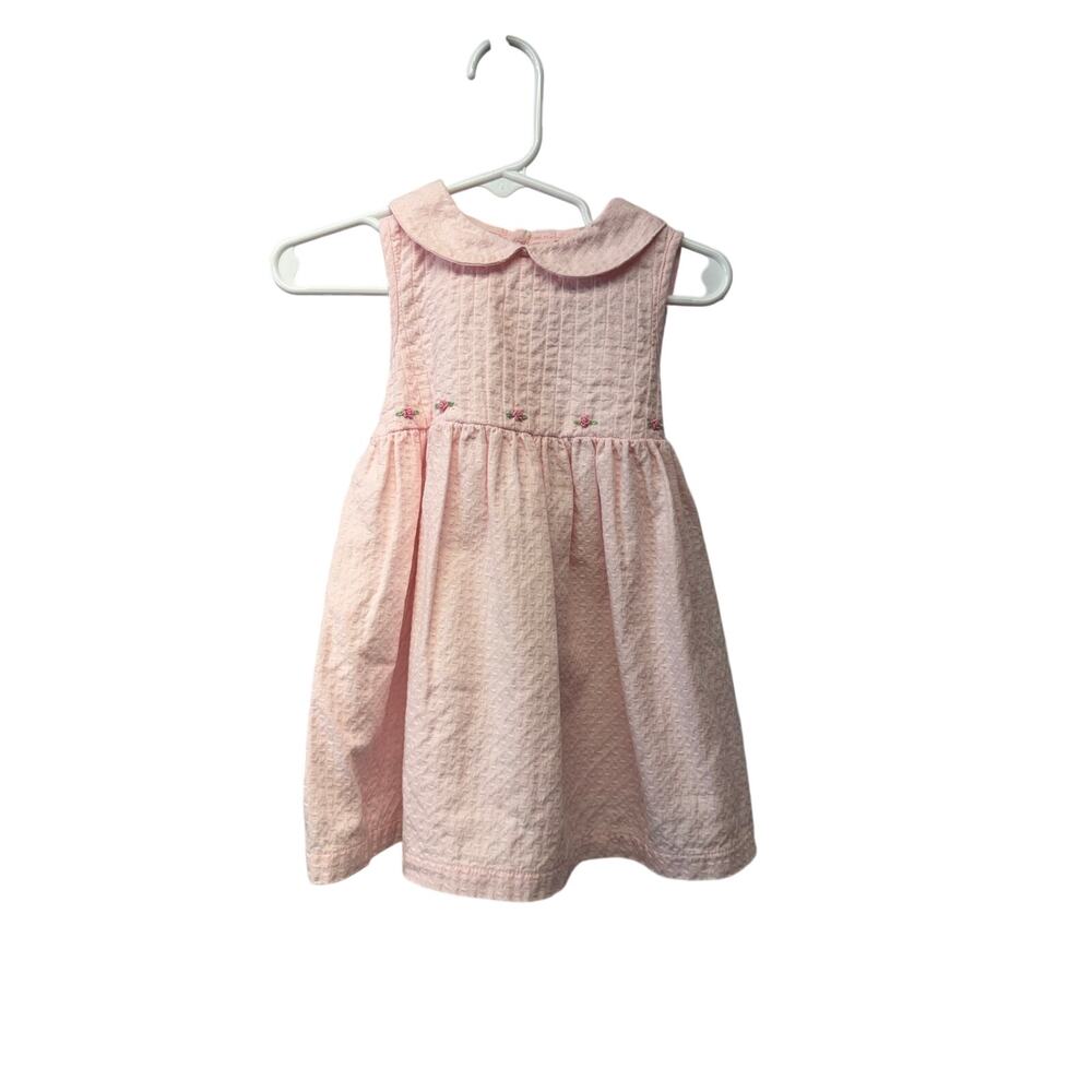 Kru Little Sleeveless pink Floral Embroidered Dress Size 18 Months y2k